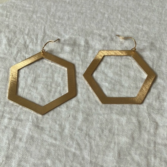Unbranded: Brushed Gold Tone Hexagon Earrings - Picture 1 of 12